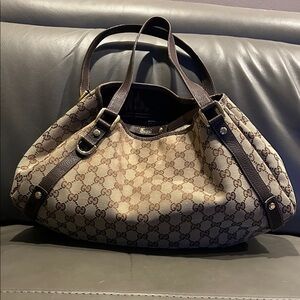 Gucci Brown Monogram Canvas Shoulder Bag with Dark Brown Trim
